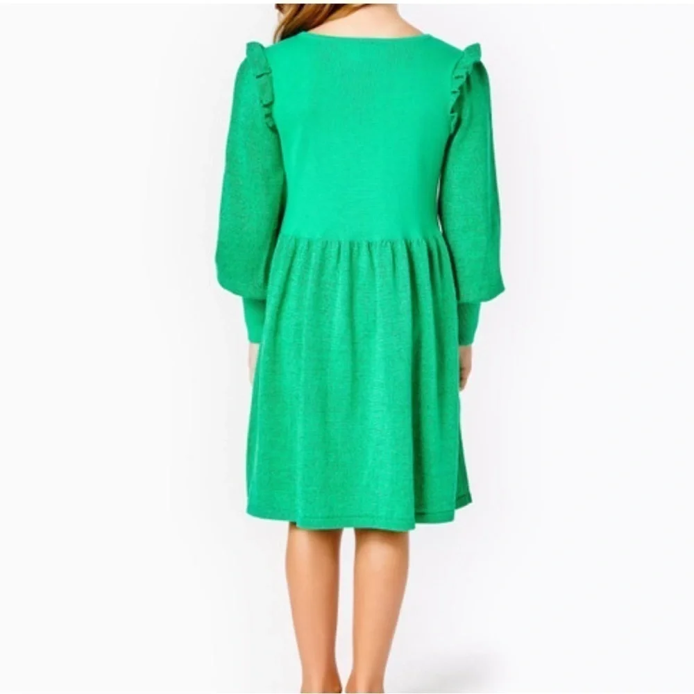 Lilly Pulitzer Caila Sweater Dress Botanical Green Metallic‎